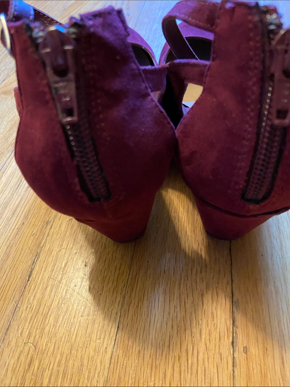American Rag Burgundy Suede Ankle-Strap Heels - Picture 4 of 11